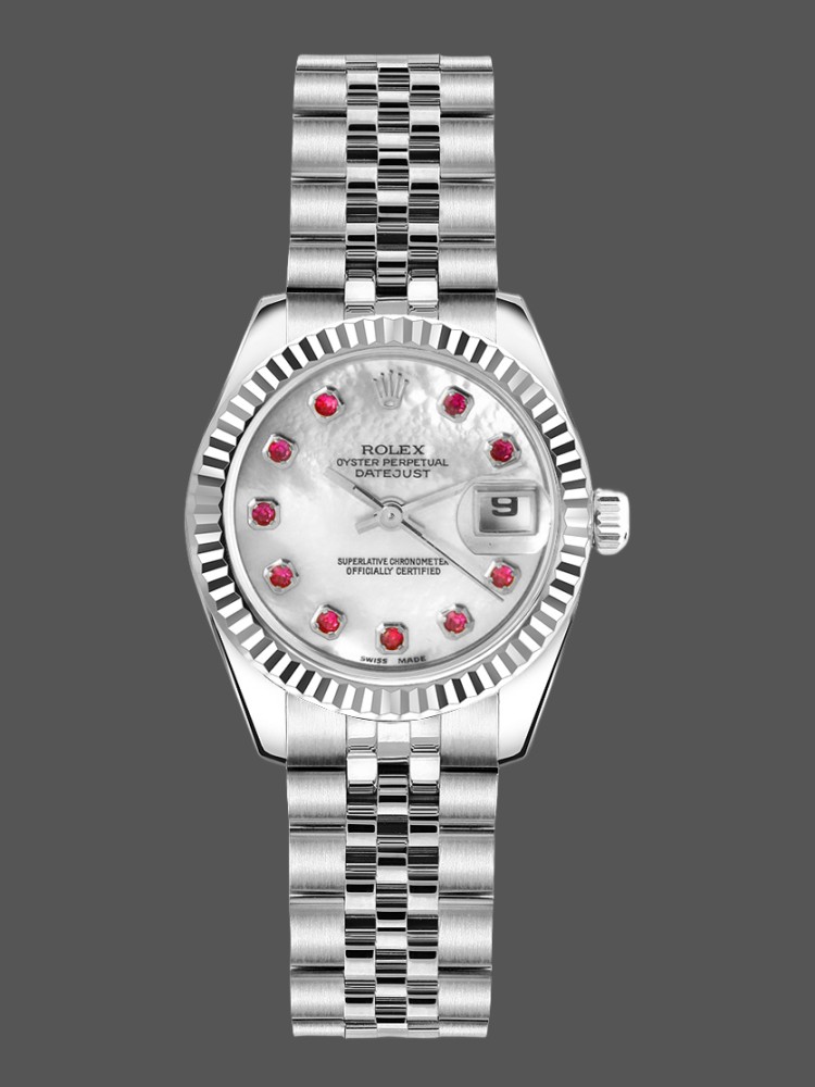 Rolex Datejust 179174 Mother Of Pearl White Dial Fluted Bezel 26MM Lady Replica Watch